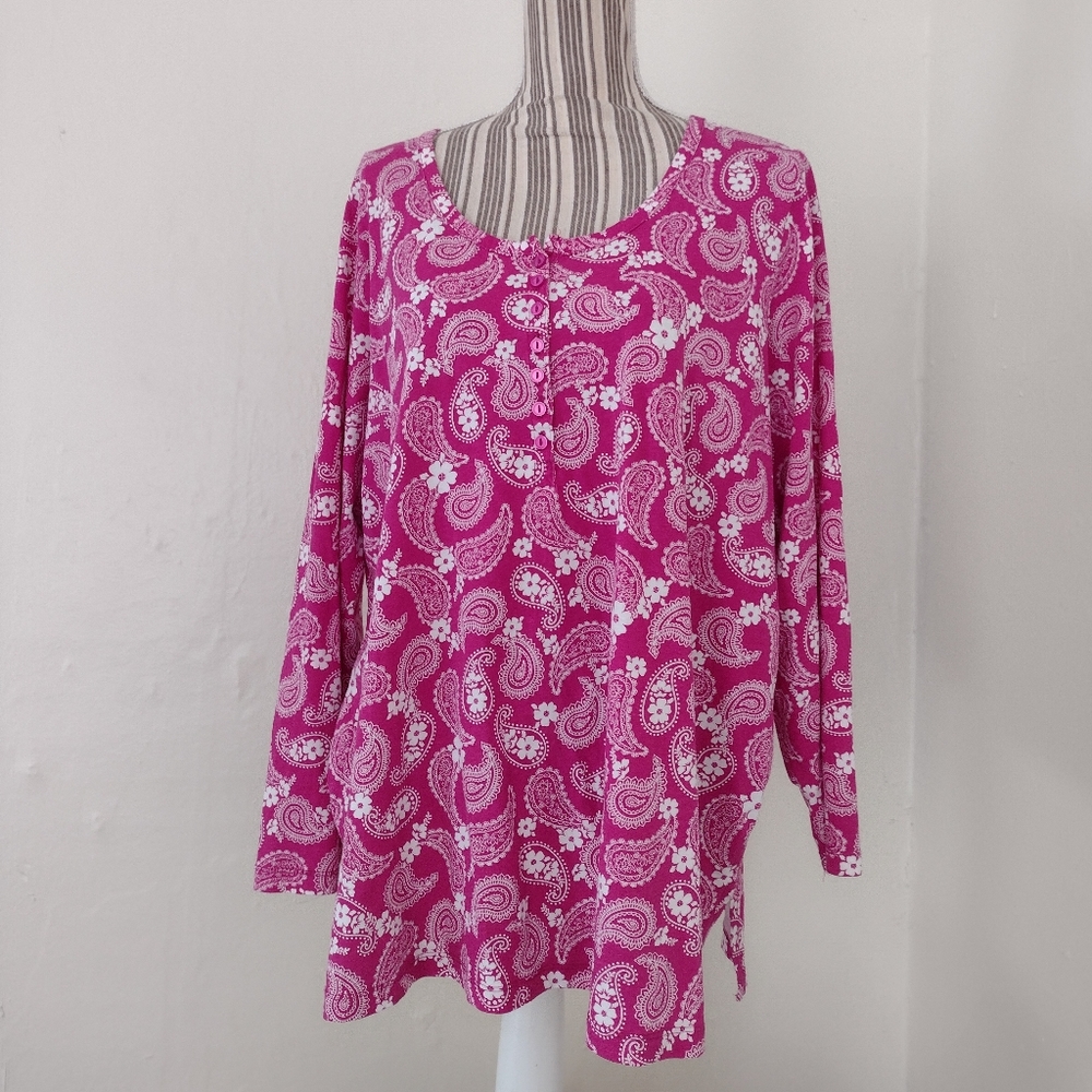 Woman Within Pink Floral 3/4 Sleeve Casual Tee Size 18/20 NEW